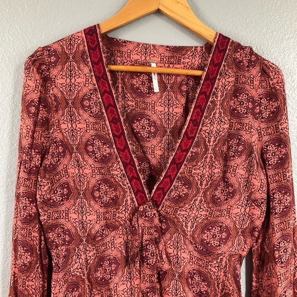 Free people Time of Your Life Top coral combo color size Small T81 - Picture 4 of 12